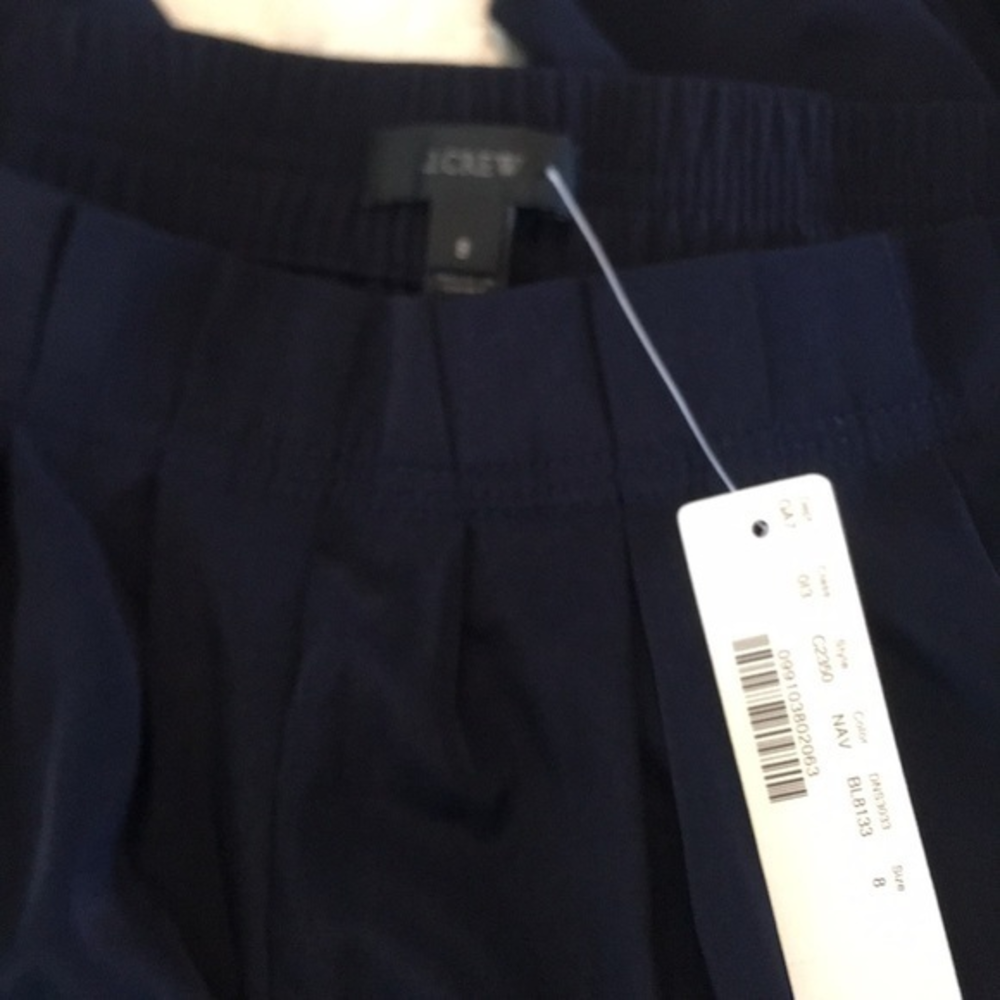NWT J. Crew Silky Pull-On Navy Pleated Pants‎ 8
